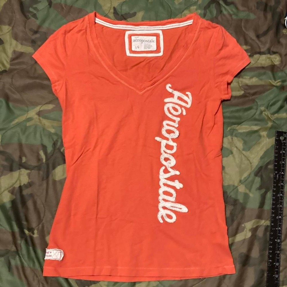 Aeropostale vtg y2k peach embroidered baby tee low cut‎ cap sleeve size L/15